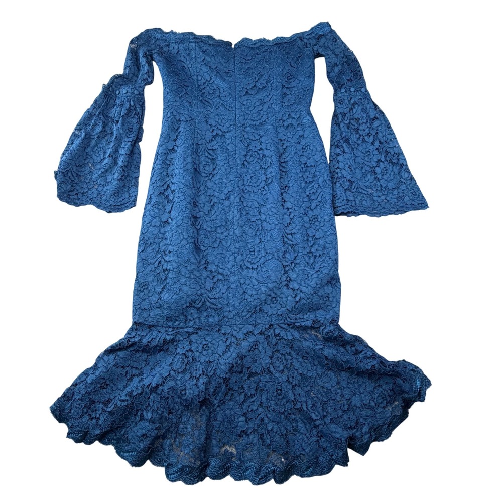 N Nicholas Blue Lace Octavia Cocktail Dress Off Shoulder Bell Sleeve S 8‎ - Picture 10 of 16